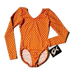 GK Elite VTG 90s Orange Polkadot LS Cotton Blend Leotard Bodysuit AS Adult S